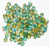 100 4mm Faceted Crystal, Green, & Topaz Firepolish Beads